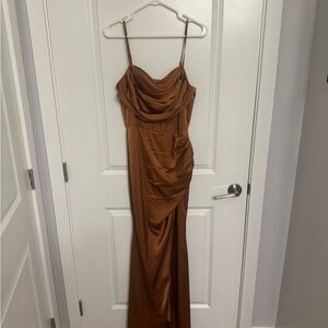 Birdy Grey Carrie Matte Satin Bridesmaids Dress & Matching Robe - Rust M